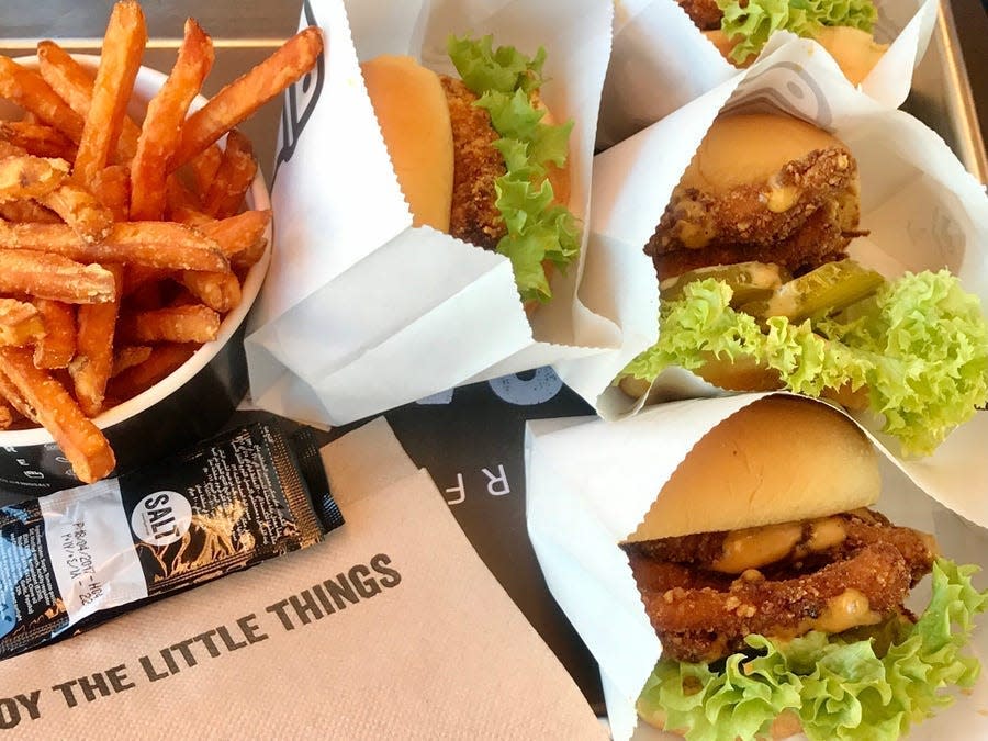 Burgers and fries at Salt in Dubai, UAE.