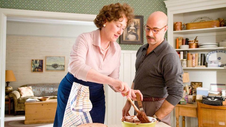 <p> Shows like The Great British Bake-Off have proven the feelgood factor of homely hobbies, largely because of their low-stakes appeal. No-one will perish if a souffle doesn’t rise – and that’s the core of Julie & Julia. As a way to counter her soul-crushing job, competent home cook Julie Powell decides to blog her way through Julia Childs’ classic cookbook Mastering the Art of French Cooking.  </p> <p> Powell’s journey is intertwined with Childs’ experience writing that very book decades before as she battled cooking classes, publishing snafus, and the like. With both tales of culinary adventure unravelling simultaneously, the similarities between the two women shine through, making this a glorious ode to food and to following in your heroes’ footsteps. And before you ask: yes, there are SEVERAL cooking montages. </p>