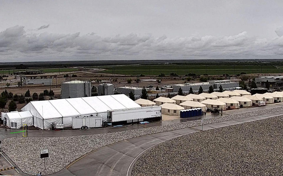 FILE - This undated file photo provided by the Administration for Children and Families, a division of the Department of Health and Human Services, shows the shelter used to house unaccompanied migrant children in Tornillo, Texas. The Biden administration plans to partially end the 27-year-old court supervision of how the federal government cares for child migrants, shortly after producing its own list of safeguards against mistreatment. (HHS' Administration for Children and Families via AP, File)