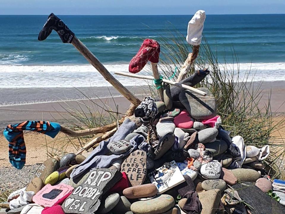 Dobby’s grave at Freshwater West beach, Pembrokeshire (The Independent)