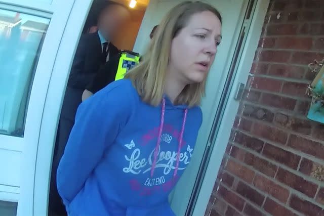 <p>Cheshire Constabulary</p> Lucy Letby on arrest at her home in Chester, July 2018
