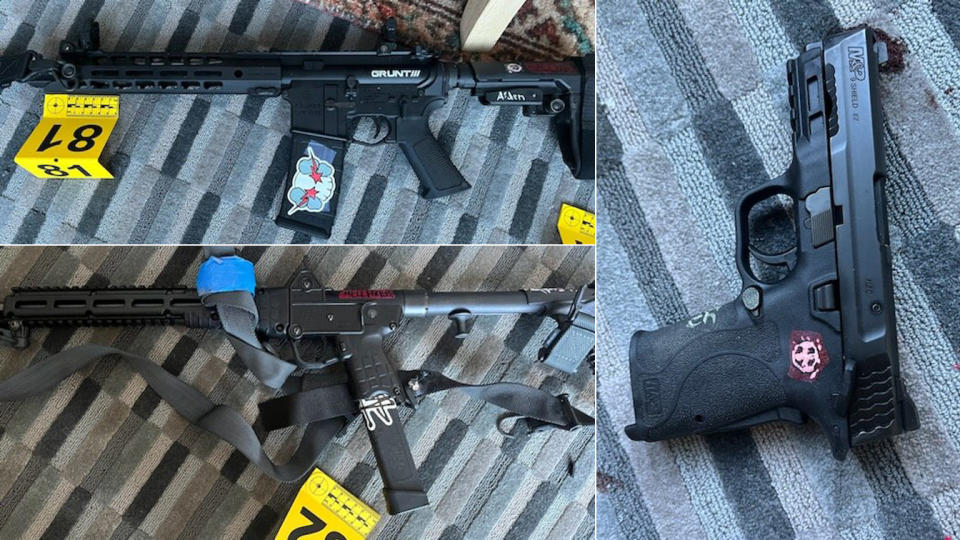 Images released by police show firearms used by the shooter in the deadly mass shooting at the Covenant School in Nashville, Tenn., Monday. (Photos: Metro Nashville Police Department/Twitter)
