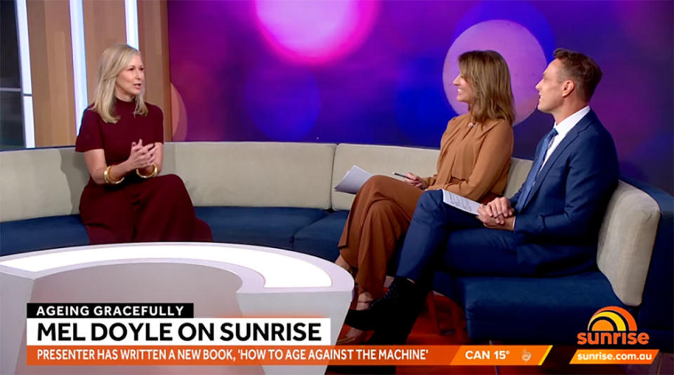 Melissa Doyle, Natalie Barr and Matt Shirvington on the Sunrise couch