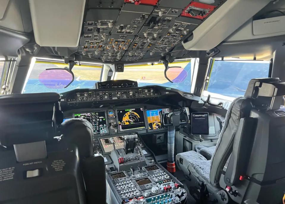 The cockpit of Boeing 777X.