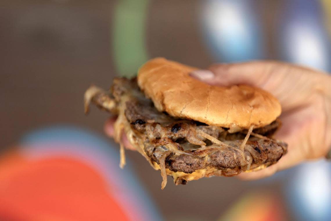 A double burger from Hookers Grill, the winner of the 2022 Reader’s Choice Best Burger in Fort Worth on Friday, June 17, 2022. The family-owned business offers classic and styled burgers with the option of a Native American twist.