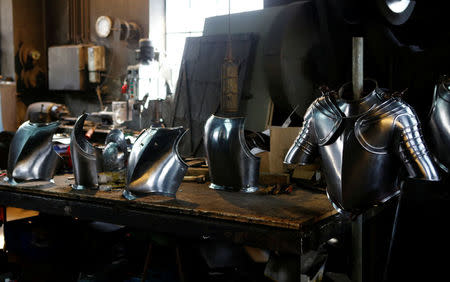 Suits of armour for the Vatican's Swiss Guards are pictured at a workshop in Molln, Austria, March 29, 2017. Picture taken March 29, 2017. REUTERS/Leonhard Foeger