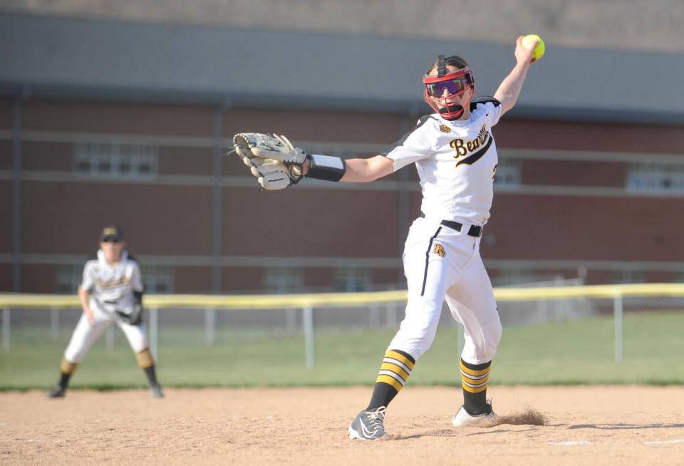 Paint Valley freshman pitcher Kasarah Cantrell winds up during the Bearcats' 15-7 loss to Fairfield on March 30, 2023.