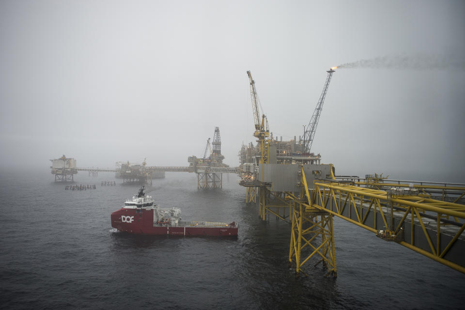 The Ekofisk oil field off the North Sea, Oct. 24, 2019. Europe’s frantic search for alternatives to Russian natural gas has dramatically increased the demand — and price — for Norway's oil and gas. As the money pours in, Europe’s second-biggest natural gas supplier is fending off accusations that it’s profiting from the war in Ukraine. (Carina Johansen/NTB Scanpix via AP)