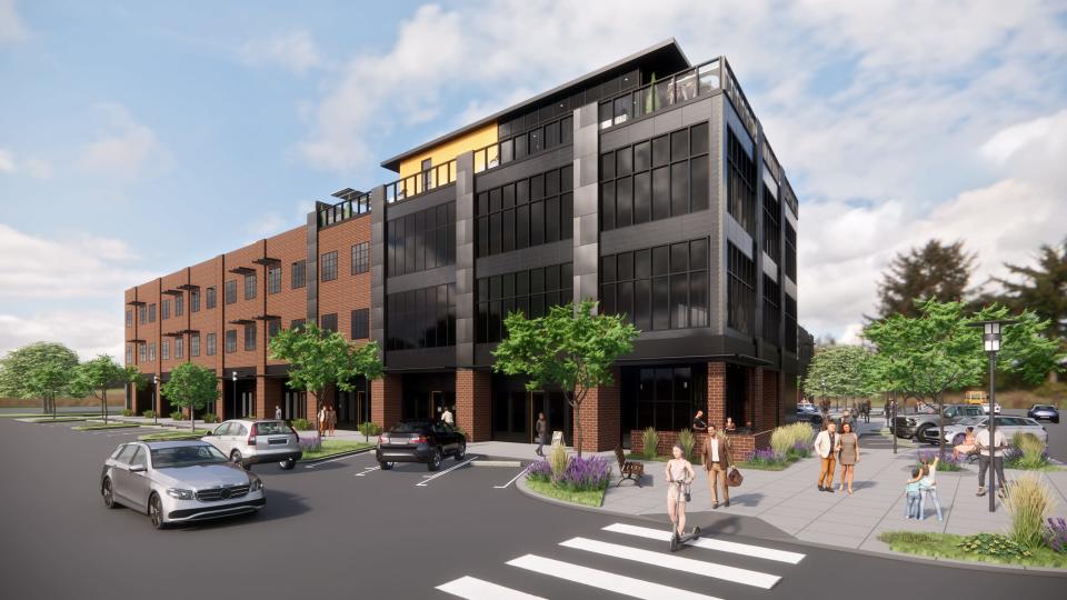 A rendering that shows the south building of The Campbell, a project bringing luxury apartments and retail to land between downtown Edmond and the University of Central Oklahoma's campus.