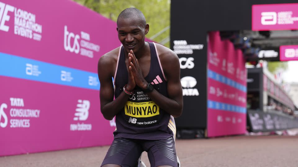 Alexander Mutiso Munyao after winning the men's elite race. - John Walton/PA/AP