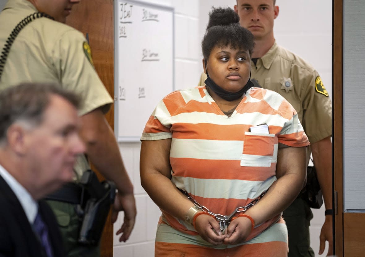 Pieper Lewis appears in Polk County court, Wednesday, May 31, 2023 in Des Moines, Iowa. (Zach Boyden-Holmes/The Des Moines Register via AP)