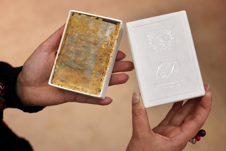 A piece of wedding cake from the wedding of Prince Charles and Princess Diana. (Oli Scarff / Getty Images)