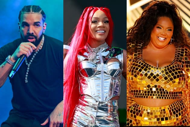 Drake-Glorilla-Lizzo - Credit: Prince Williams/Wireimage; Emma McIntyre/Getty Images for Coachella; Leon Bennett/Getty Images/ BET