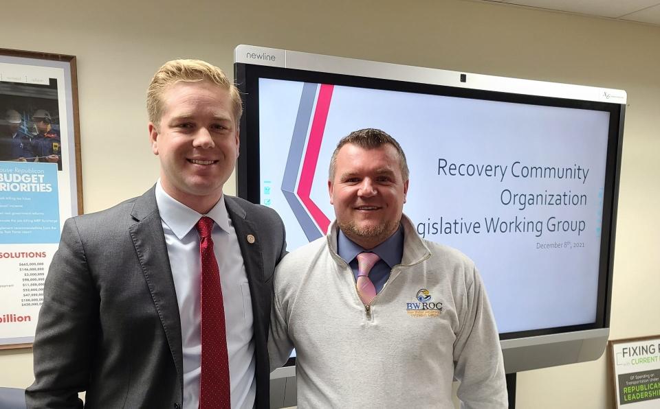 State Rep. Andrew Beeler, R-Port Huron, and Patrick Patterson, BWROC director, at a work session on recovery issues with lawmakers in December 2021.