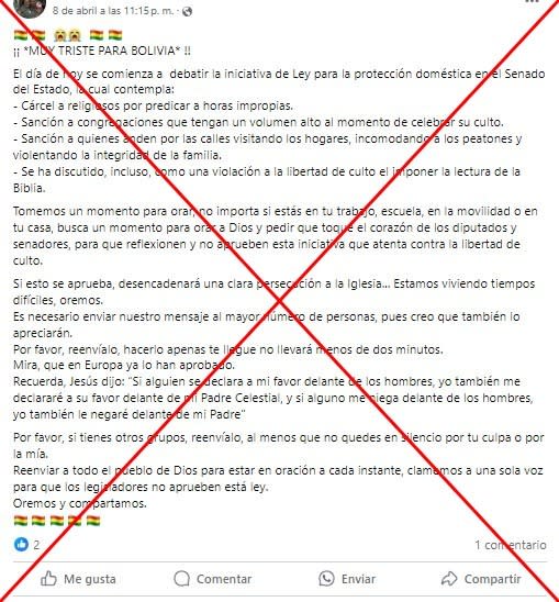 <span>Captura de pantalla de una publicación en Facebook, realizada el 10 de abril de 2024 </span>