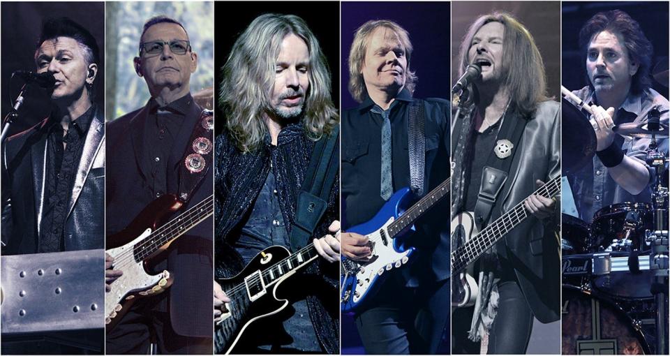 Styx, left to right, Lawrence Gowan, Chuck Panozzo, Tommy Shaw, James “JY” Young, Ricky Phillips, Todd Sucherman.