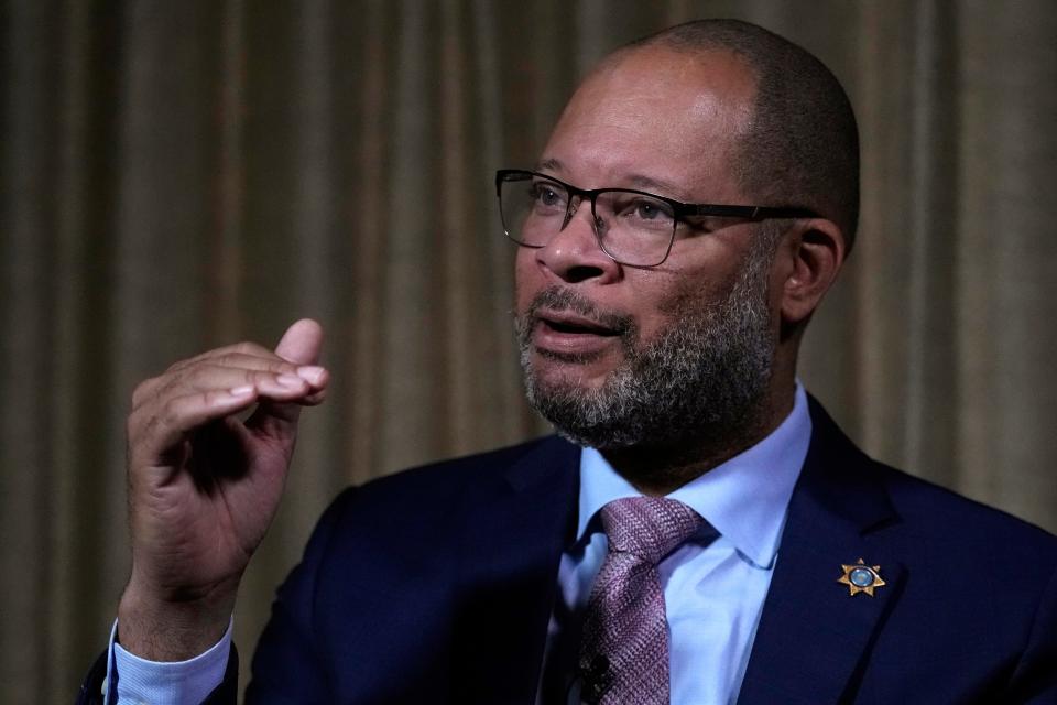 Aaron Ford, Attorney General of Nevada, answers a question during an interview at the State Attorneys General Association meetings , Thursday, Nov. 16, 2023, in Boston. In exclusive sit-down interviews with The Associated Press, several Black Democrat attorneys general discuss the role race and politics plays in their jobs.