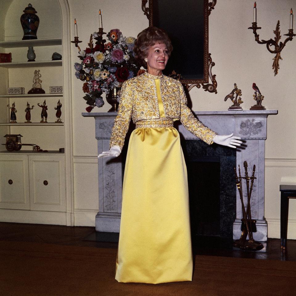 Pat Nixon rocked a banana yellow gown with matching bolero by Karen Stark by Harvey BerinBettmann