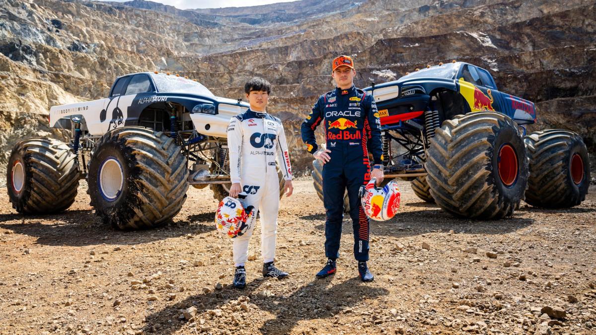 Watch Red Bull's F1 Drivers Wheel Monster Trucks On Dirt