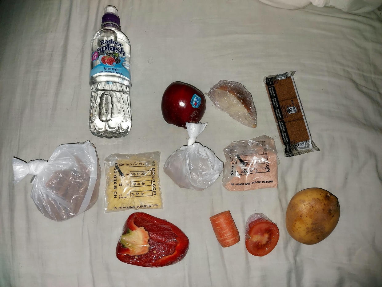 Mum Christa Lee, 39, from Bournemouth was shocked at the food package her 17-year-old picked up last week - which included a third of an onion. (SWNS)