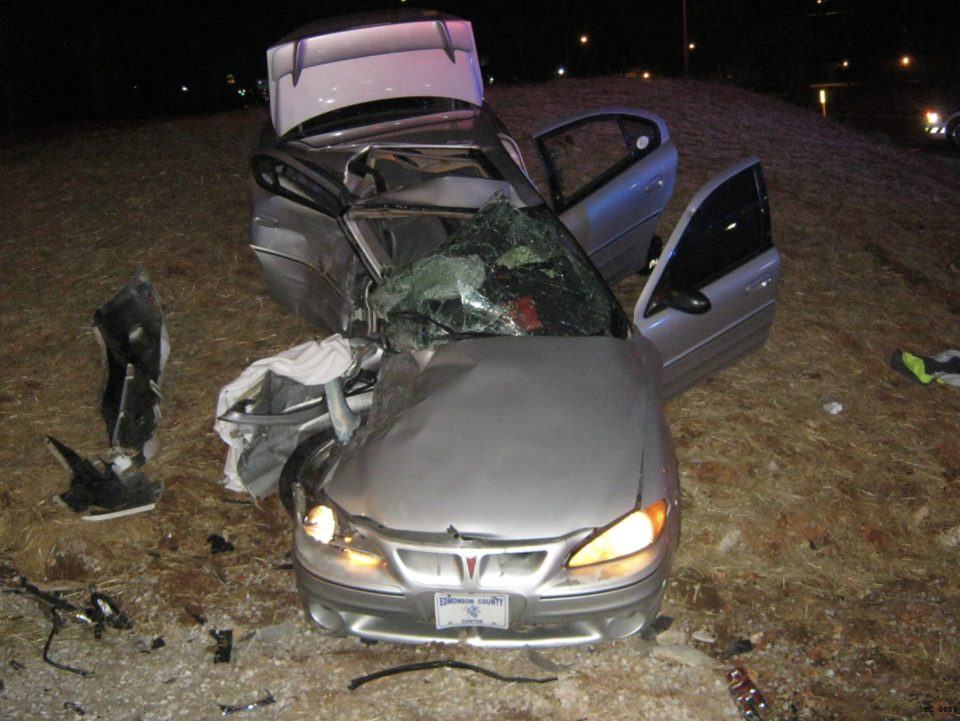 An Edmonson County, Kentucky, deputy sheriff chased this car at speeds up to 130 mph before it was T-boned by an SUV. The car's license plate was unlit.