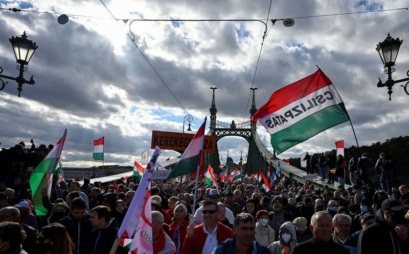 Pro-Orban rally on anniversary of Hungarian uprising, in Budapest