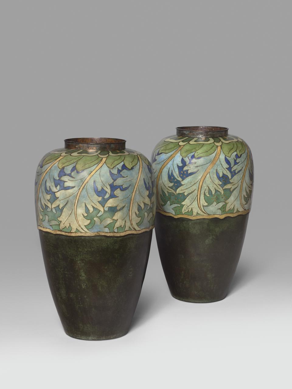 Two 1896 Swiss vases by Clement Heaton will be on view at PAD Paris.
