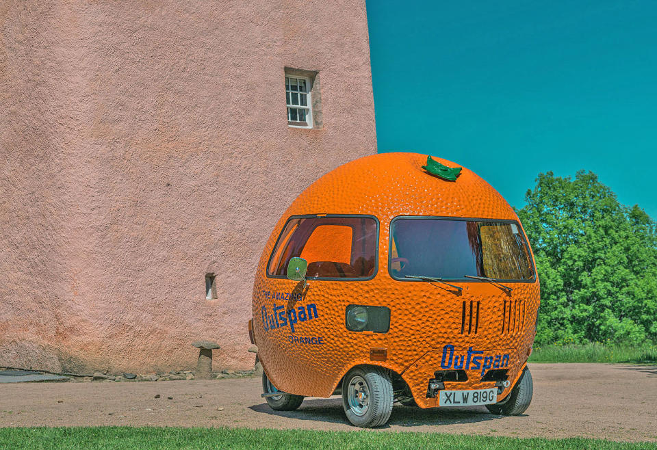 <p>Designed and built by the<strong> Brian Thwaites</strong> company of Sussex between 1972 and 1974, these cars were used by South African orange producer <strong>Outspan</strong> to promote its fruit around Europe. The company is still in business today, and at least three of the Oranges are known to survive, one still with Outspan. Underneath is a Mini, whose mechanical layout lent itself well to reconfiguring bodywork.</p>