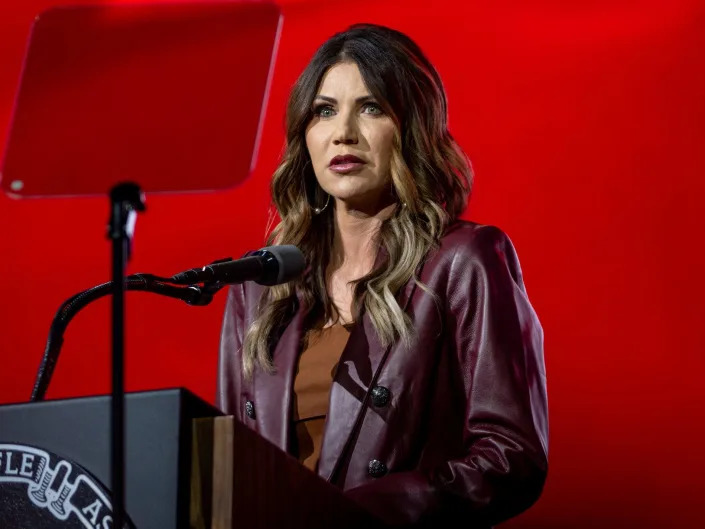 South Dakota Gov. Kristi Noem speaks during the National Rifle Association (NRA) annual convention at the George R. Brown Convention Center on May 27, 2022 in Houston, Texas.