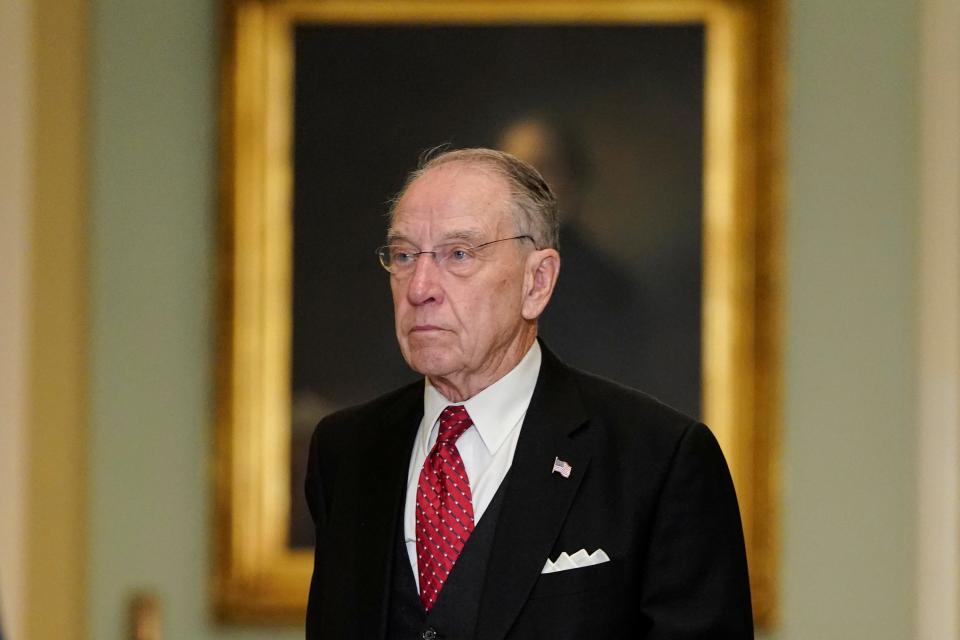 FILE PHOTO: Senator Charles Grassley (R-IA) arrives for the beginning of the impeachment trial of U.S. President Donald Trump on Capitol Hill in Washington, U.S., January 16, 2020. REUTERS/Joshua Roberts