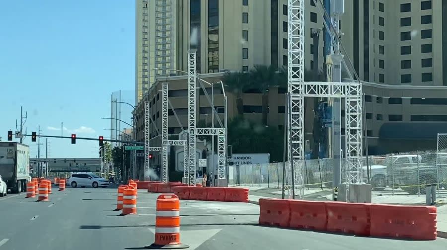 F1 construction along the Strip on Wednesday, Sept. 20, 2023. (Ryan Matthey / 8NewsNow)