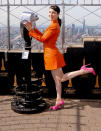 <p>Rachel Brosnahan captures a leg-popping moment during her visit to the Empire State Building in N.Y.C. on May 23.</p>