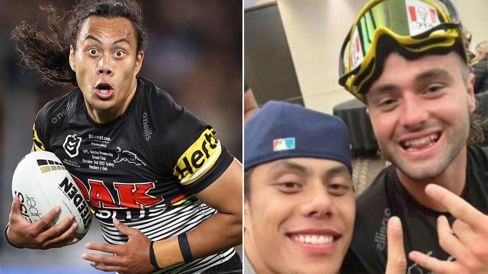 Pictured right is Jarome Luai alongside Penrith teammate Jaeman Salmon. 