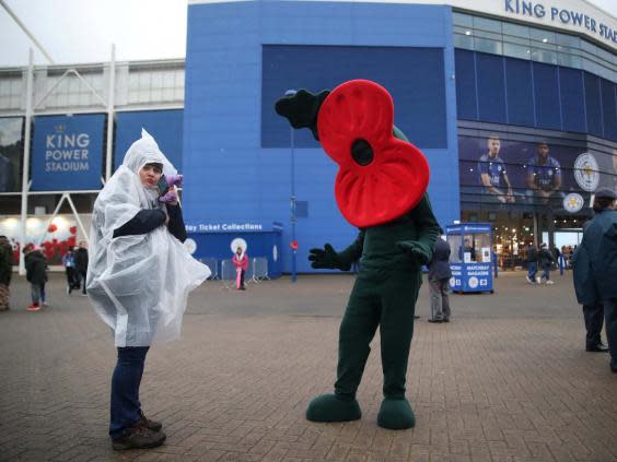 A poppy mascot outside the stadium at Leicester City (Action Images via Reuters)