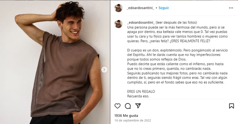 El joven de 21 años envía mensajes a través de sus publicaciones (Foto: captura/Instagram)