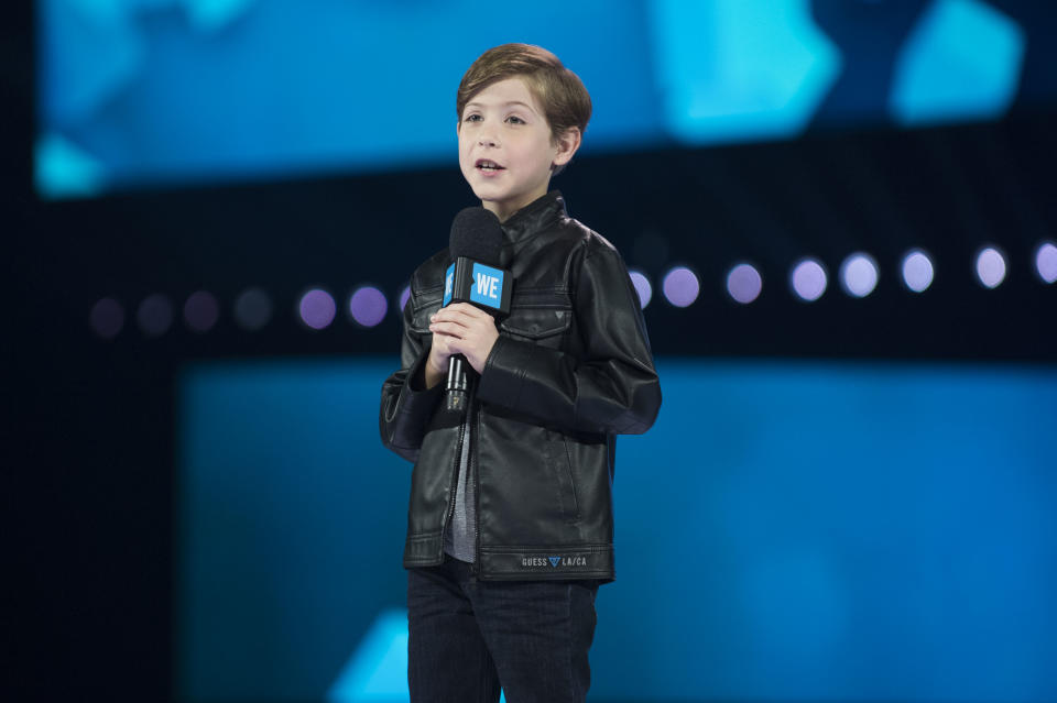 Jacob Tremblay seen on stage at WE Day on Wednesday, Oct. 19, 2016, in Toronto. (Photo by Arthur Mola/Invision/AP)