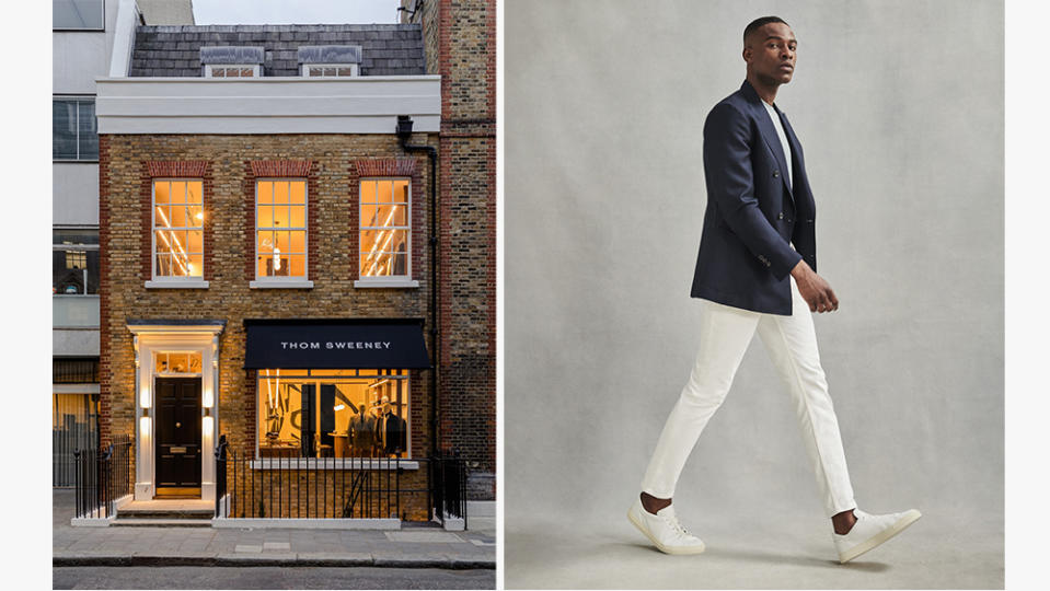The exterior of Thom Sweeney's new townhouse, a look from the brand's ready-to-wear collection.