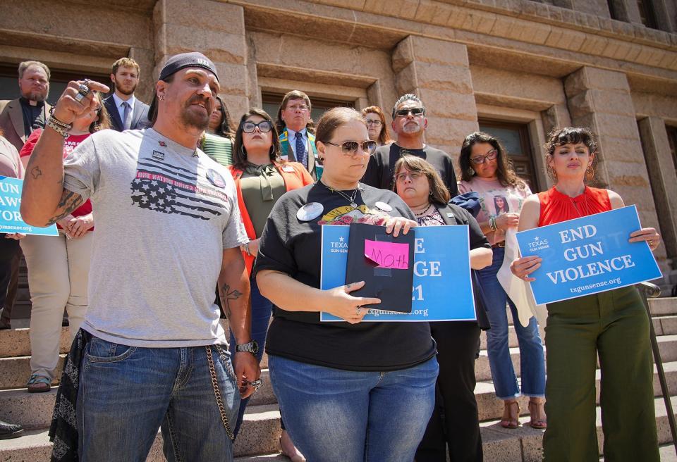 Brett and Nicole Cross, parents of Uvalde school shooting victim Uziyah Garcia, speak at a news conference last year in support of an unsuccessful Texas House bill to raise the age limit for some firearms sales to 21.