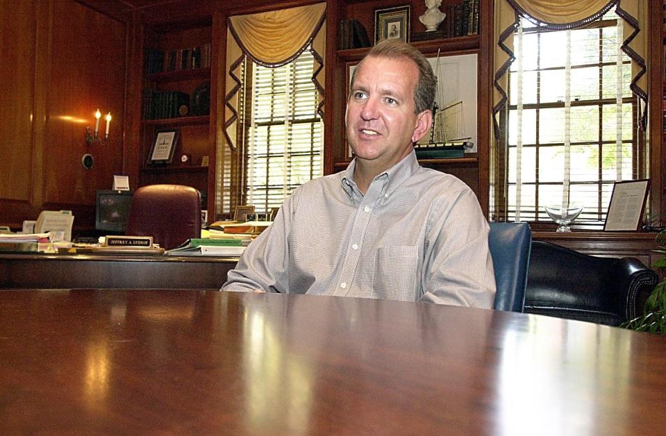 Jeff Ludrof, who served as CEO of Erie Insurance from 2002 to 2007, is shown in his Erie office in this 2002 file photo.