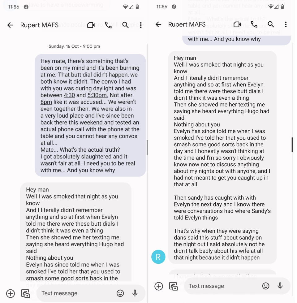 Text messages from MAFS' Dan to Rupert