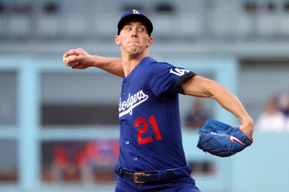 LOS ANGELES, CALIFORNIA - JUNE 04: Walker Buehler #21 of the Los Angeles Dodgers delivers a pitch during the first inning against the New York Mets at Dodger Stadium on June 04, 2022 in Los Angeles, California. The New York Mets won 9-4. (Photo by Katelyn Mulcahy/Getty Images)