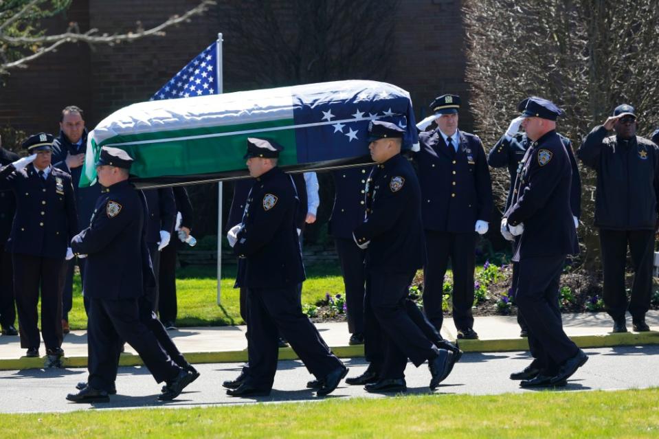 Diller’s casket arriving at St. Rose of Lima Roman Catholic Church in Massapequa. Getty Images