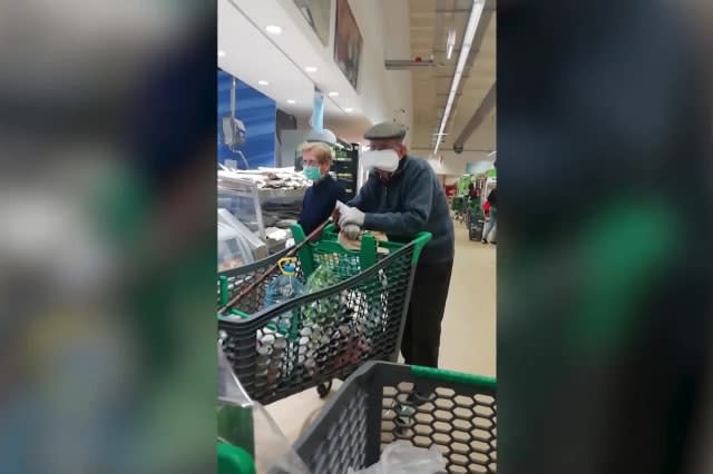 Elderly shopper spotted wearing sanitary towel as facemask