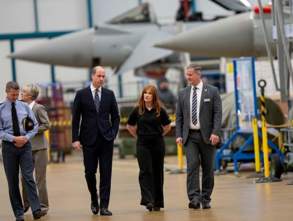 coningsby, england   november 18 prince william, prince of wales tours bae systems typhoon maintenance facility tmf which has been open for over a decade specialising in longer term maintenance of typhoon jets at raf coningsby on november 18, 2022 in coningsby, england photo by mark cuthbertuk press via getty images