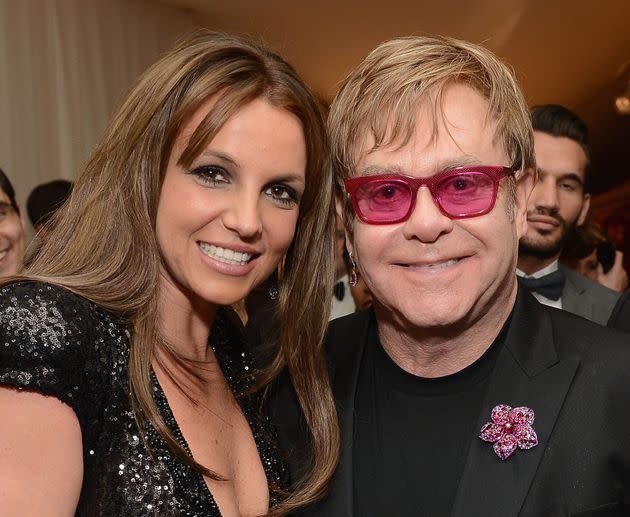 Britney Spears and Sir Elton John pictured together in 2013. (Photo: Michael Kovac via Getty Images)