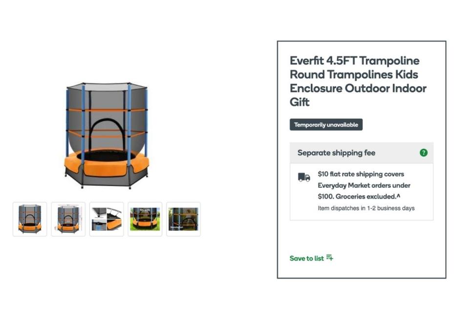 Everfit 4.5-foot Round Trampoline on Woolworths Everyday Market website 