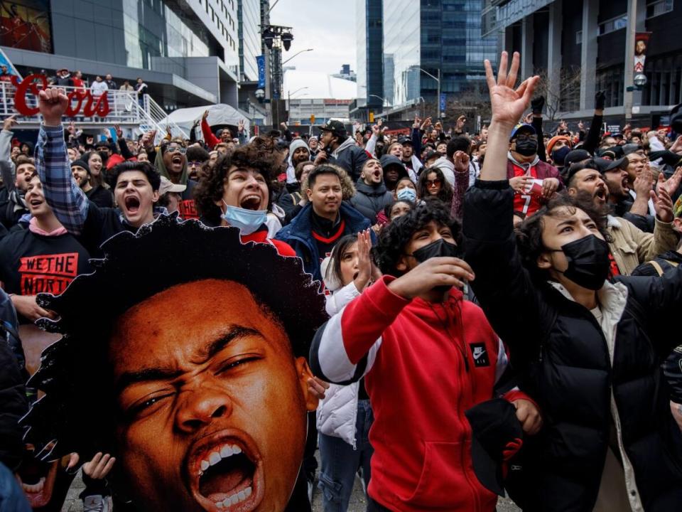 Raptors fans had some chances to cheer despite their team's elimination from the playoffs on Thursday. (Evan Mitsui/CBC - image credit)