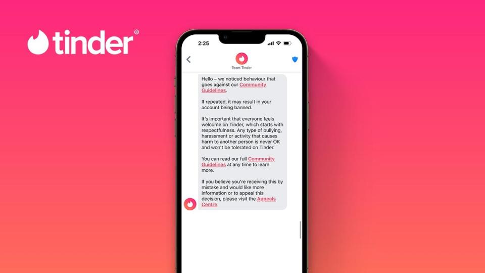 Tinder will roll out a new safety warning feature to help promote respectful and appropriate behaviour on the dating app. Picture: Tinder