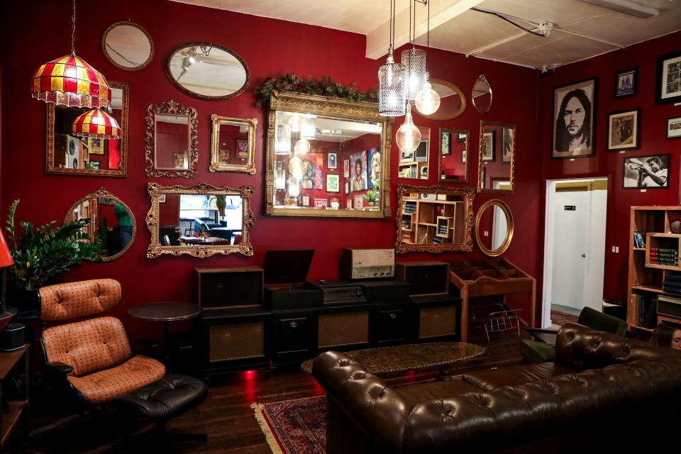 Offbeat Coffee’s record listening space is decorated with locally made artwork and vintage music posters.