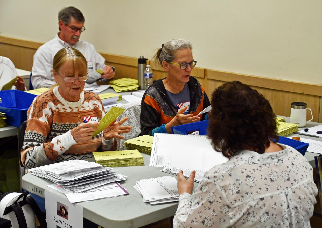 Election workers process mail-in ballots at the Lebanon County Courthouse during the Tuesday, April 23, primary.